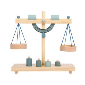 Balance en bois bleu + 4 Poids Montessori